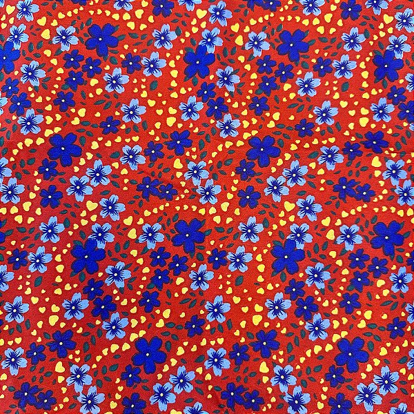 Tecido Chita Estampada Floral Vermelho e Azul 1 Metro