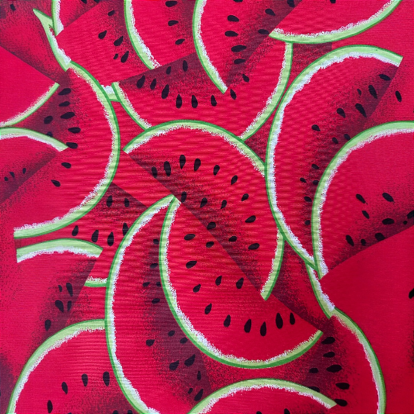 Tecido Tricoline Mista Melancia Vermelha 1 Metro x 1.50 Largura