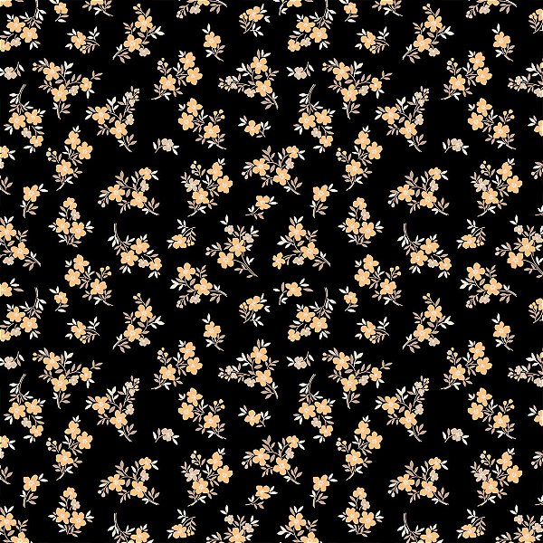 Tecido Tricoline Floral Fundo Preto 50cm X 1.50Largura