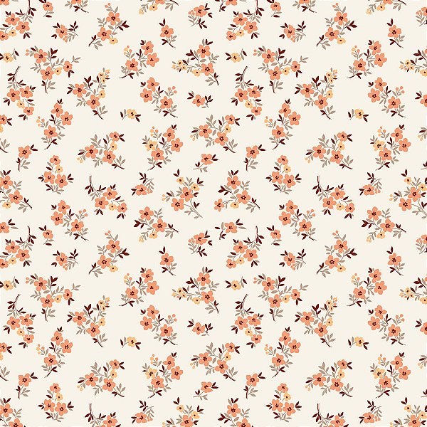 Tecido Tricoline Estampa Floral Laranja Com Fundo Bege 50cm X 1.50L
