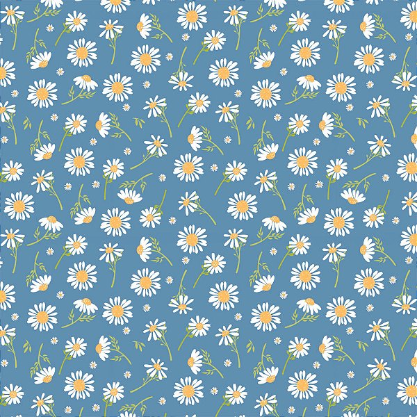 Tricoline Floral Girassol Fundo Azul 50cm x 1.50Largura
