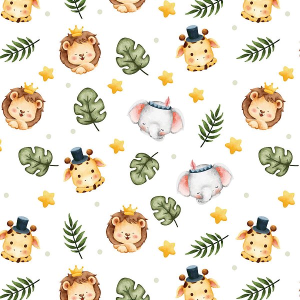 Tricoline Infantil Safari Baby Carinha Bichos 50cm X 1.50Largura