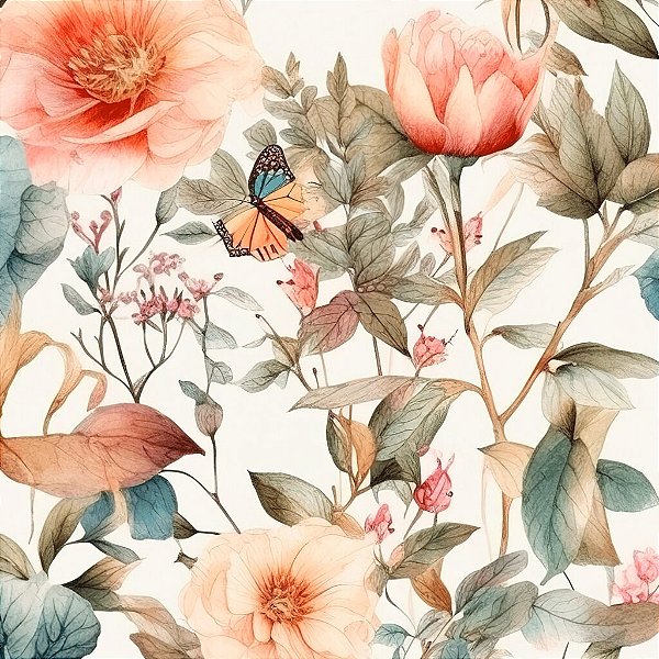 Tricoline Estampa Floral com Borboletas 50cm X 1.50Largura