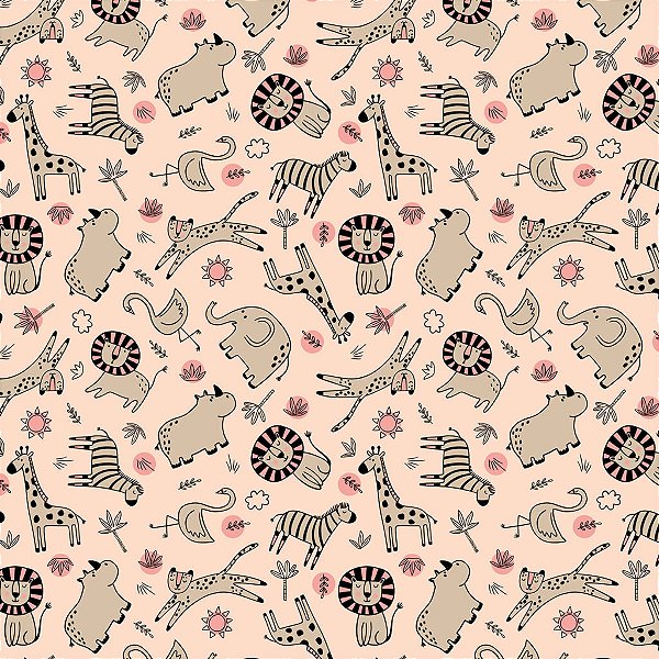 Tricoline Estampado Safari Fundo Rose 50cm X 1.50 Largura
