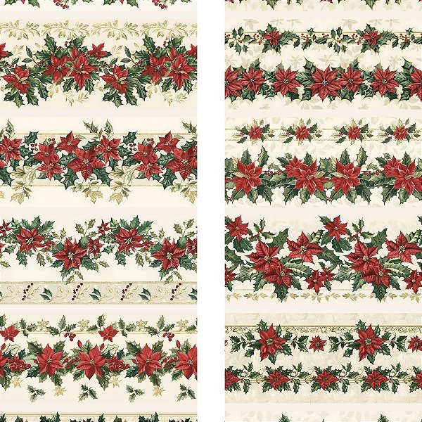 Tricoline Digital Barrado Flores Natal 55CM X 1.50 Largura  Natal 25