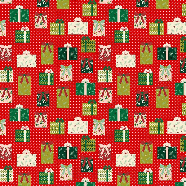 Tecido Tricoline Natal Presentinho Vermelho 50cm X 1,50Largura