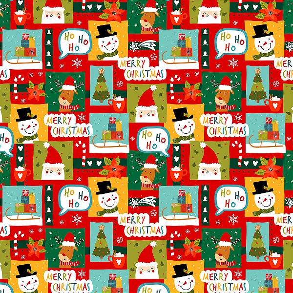 Tecido Tricoline Natal Papai Noel  Verde 50cm X 1,50Largura