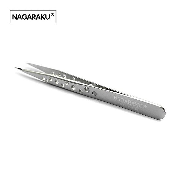 Pinça Profissional Para Extensão de Cílios Longa reta perfurada NH-12 - Nagaraku