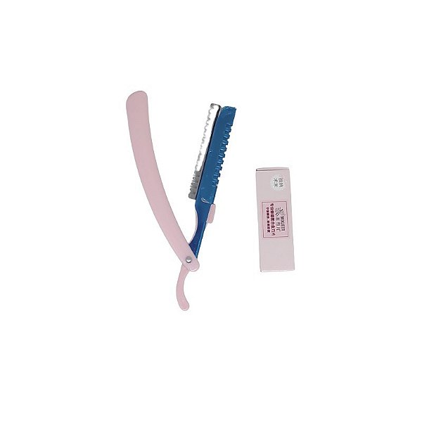 Navalha Navalhete Rosa Acrílico E Refil Lâmina Sobrancelhas