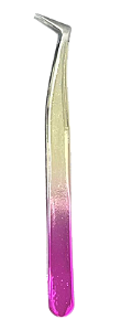 Pinça Para Extensão de Cilios Semicurva Rosa com Dourado  Belaluckstar