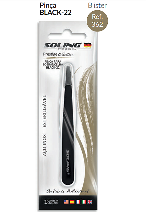 Pinça para Design de Sobrancelhas Ponta Reta  Soling Prestige Black-22