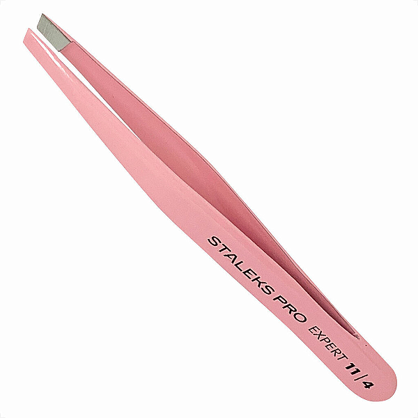 Pinça de Sobrancelha Staleks Pro Rosa Chanfrada Expert
