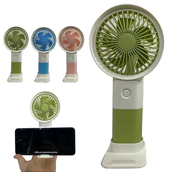 Mini Ventilador Portátil Com 3 Velocidades e Suporte de Celular - H'maston