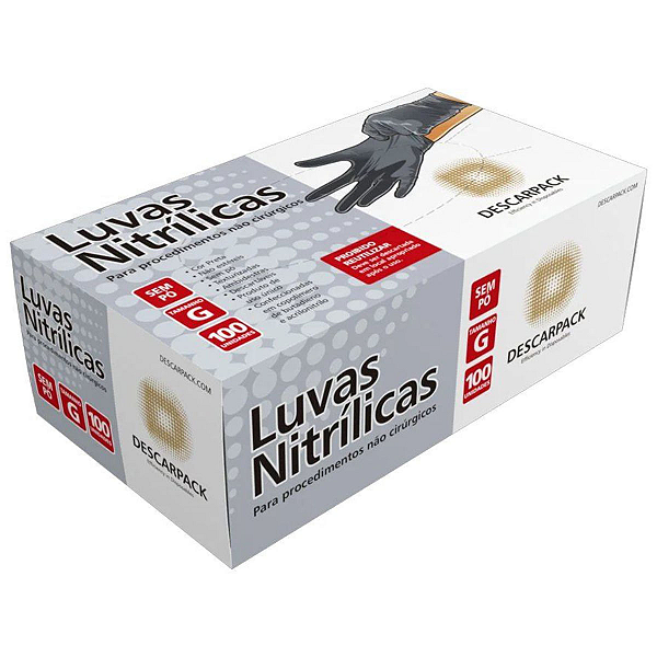 Luva Nitrílica Preta Sem Pó Descarpack - 100 Un