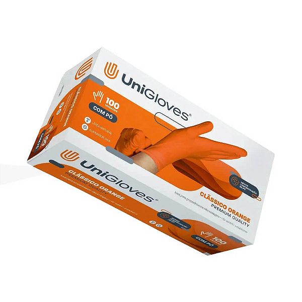 Luva de látex Laranja para procedimento (pouco pó) caixa com 100 unidades - Unigloves®️