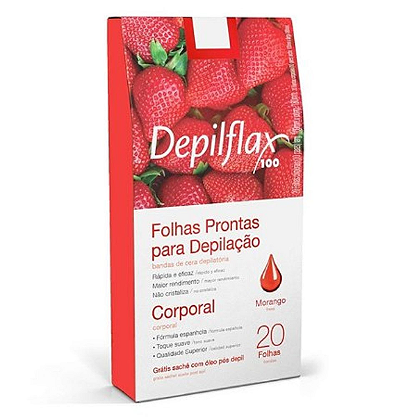 Folhas Prontas Depilflax Depilação Corporal Morango 20 Unidades