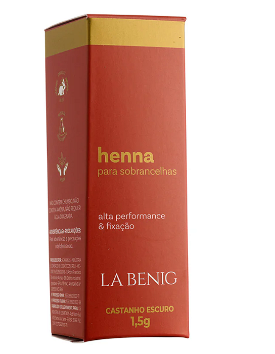 Henna La Benig Alta Fixação Profissional 1,5g Castanho Escuro