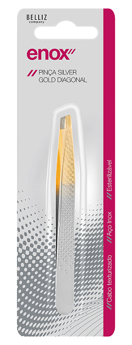 Pinça para Sobrancelhas Silver Gold Diagonal Enox