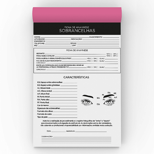 Ficha De Anamnese Master - Sobrancelhas
