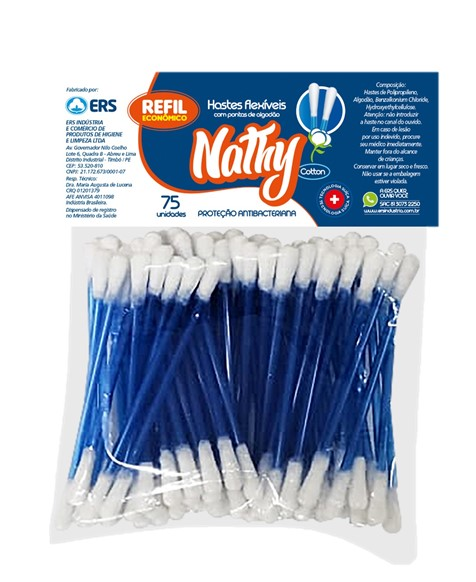 Refil Hastes Flexível Nathy Cotton Line Com 75 Unidades