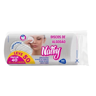 Discos De Algodão Dupla Face Limpeza Remove Maquiagem 50 unidades Nathy