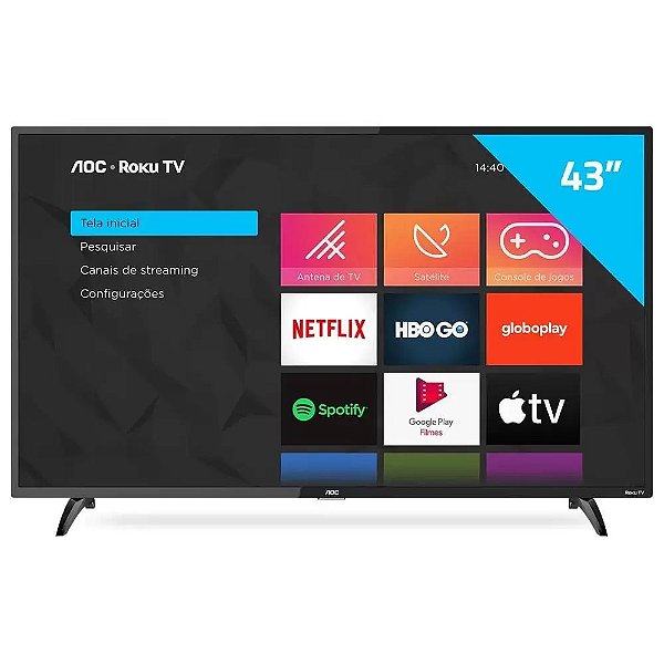 AOC Roku TV Smart TV LED 43” Full HD 43S5195/78 com Wi-fi, Controle Remoto com Atalhos, Roku Mobile, Miracast, Entradas HDMI e USB