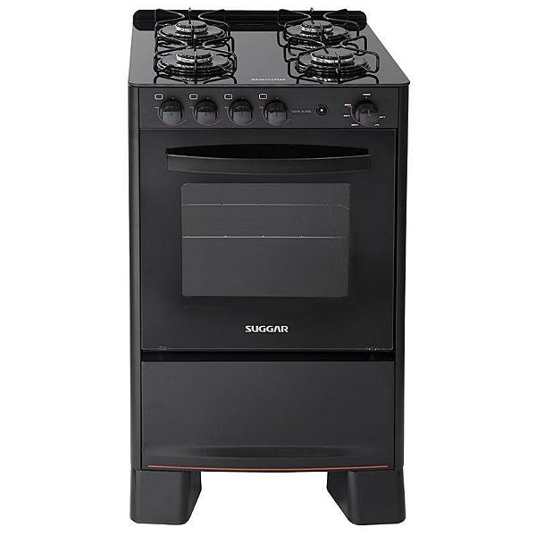 Fogão 4 Bocas Suggar Cook Glass Vidro Temperado Preto Bivolt
