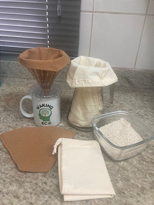 Kit 2 Coadores de café e 1 voal de leite vegetal P de 100% algodão agroecológico