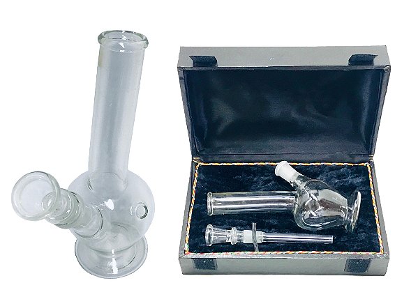Bong De Vidro Transparente Médio Na Maleta Com Bowl De Vidro