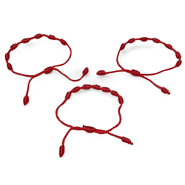 Kit 3 Pulseiras 7 Nós Vermelha Kabbalah - Pulseira Da Proteção