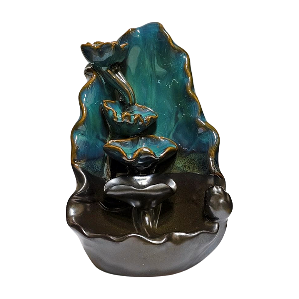 Incensário Invertido Cone Cascata com Flor de Lótus – Cerâmica com Base para Vareta