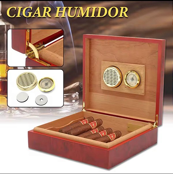 Caixa Umidora Para Charuto De Cedro Com Higrômetro