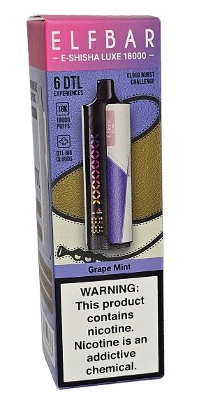 Pod Descartavel Elfbar E-Shisha Luxe 18.000 puff - Grape Mint