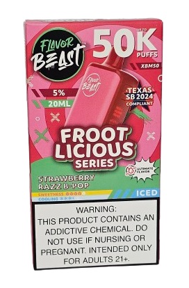 Pod Descartavel Flavor Beast Frootlicious Series 50.000 Puff - Strawberry Razz B-Pop