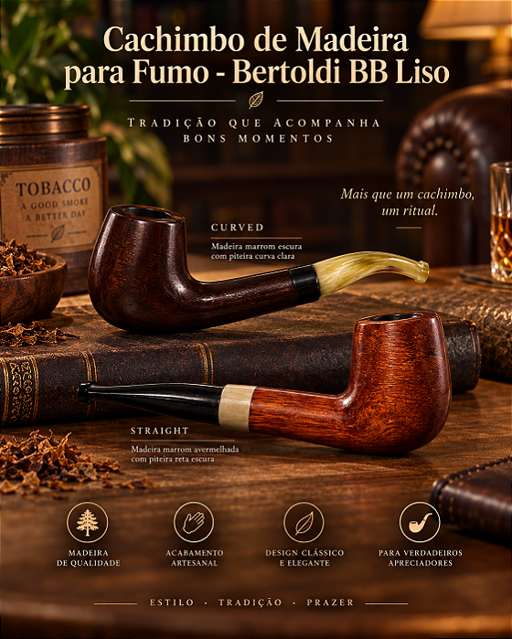 Cachimbo de Madeira para Fumo - Bertoldi BB Liso