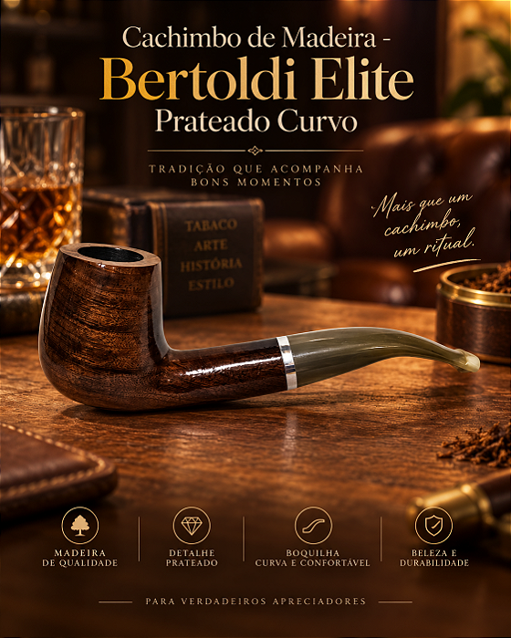 Cachimbo de Madeira - Bertoldi Elite Prateado Curvo