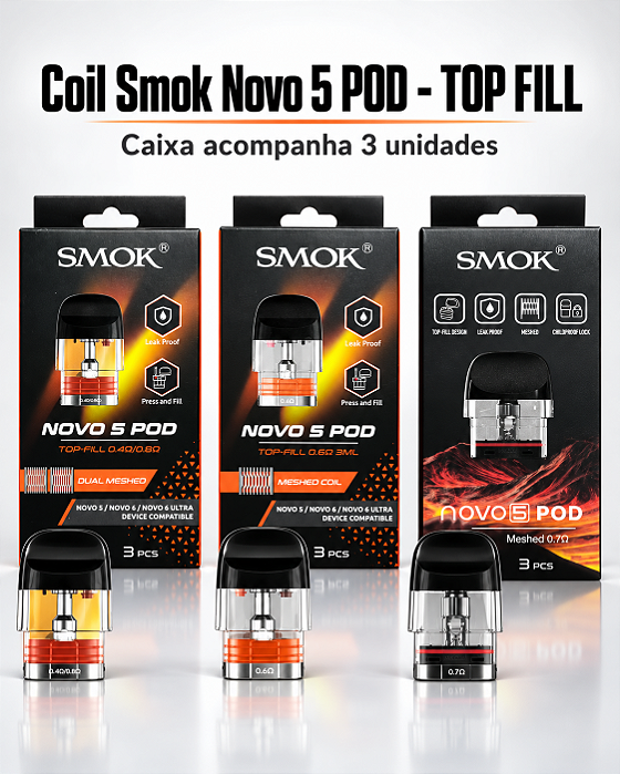 Coil SMOK Novo 5 Pod Top Fill – Caixa 3 Unidades