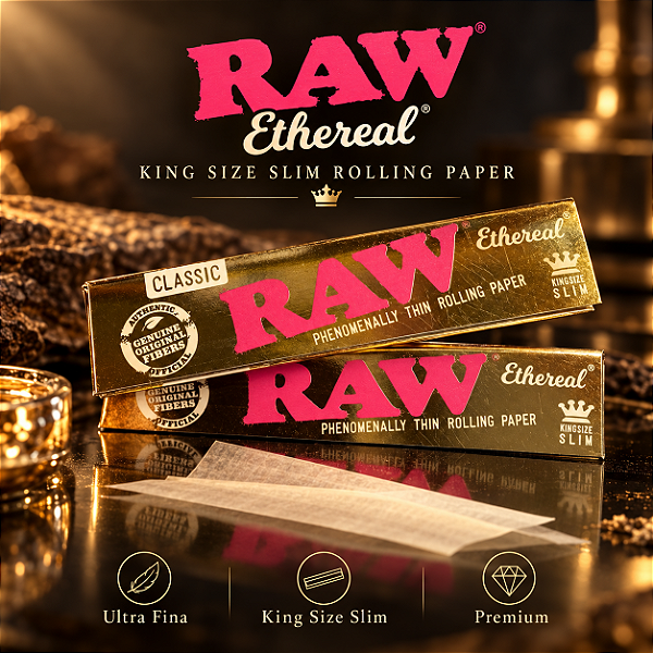 Seda RAW Ethereal King Size Slim – Papel Ultrafino Premium 32 Folhas