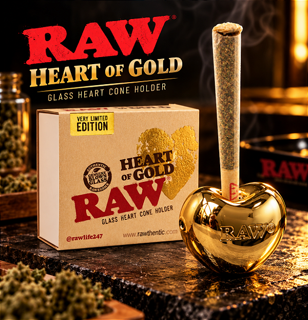 Suporte RAW Heart of Gold – Coração Dourado de Vidro para Cone