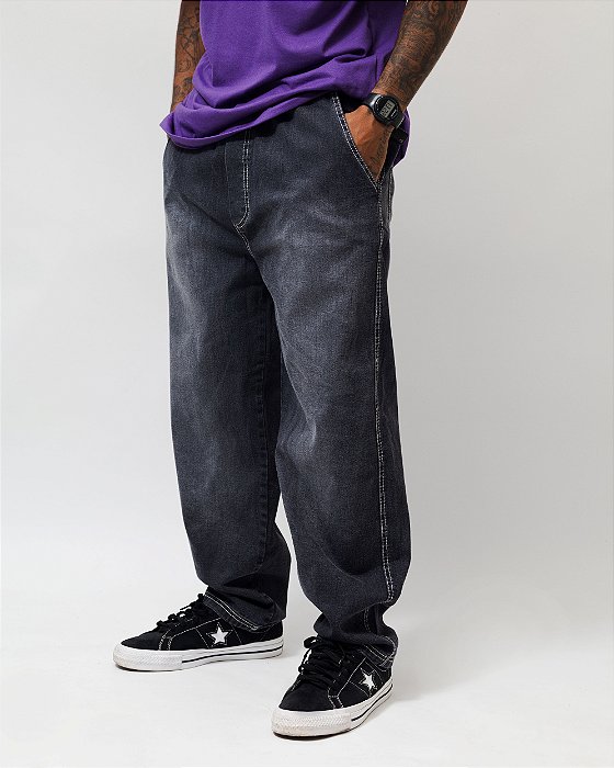 Balão Jeans Preta com lavagem