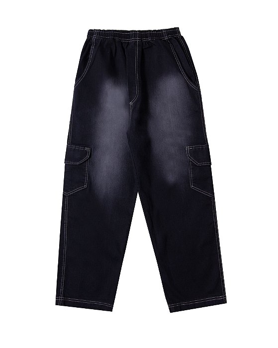 Calça Cargo jeans preta com lavagem