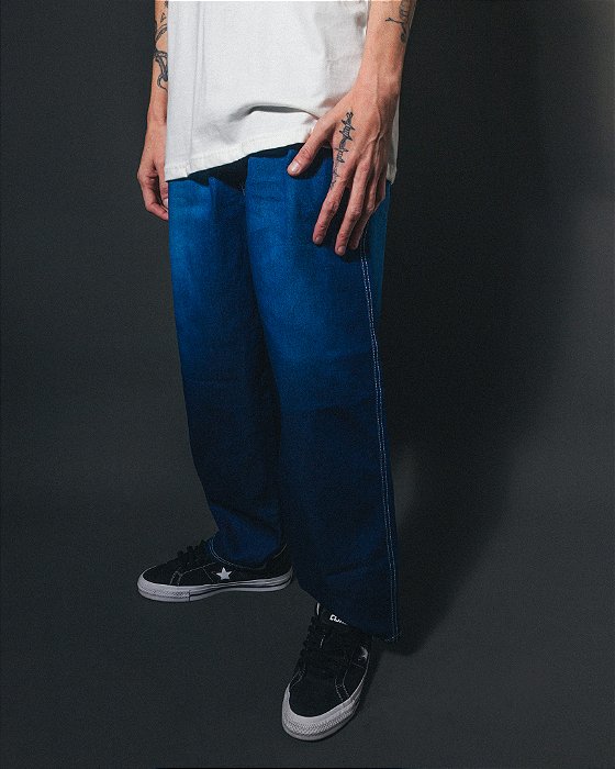 Calça balão jeans ESCURA com lavagem