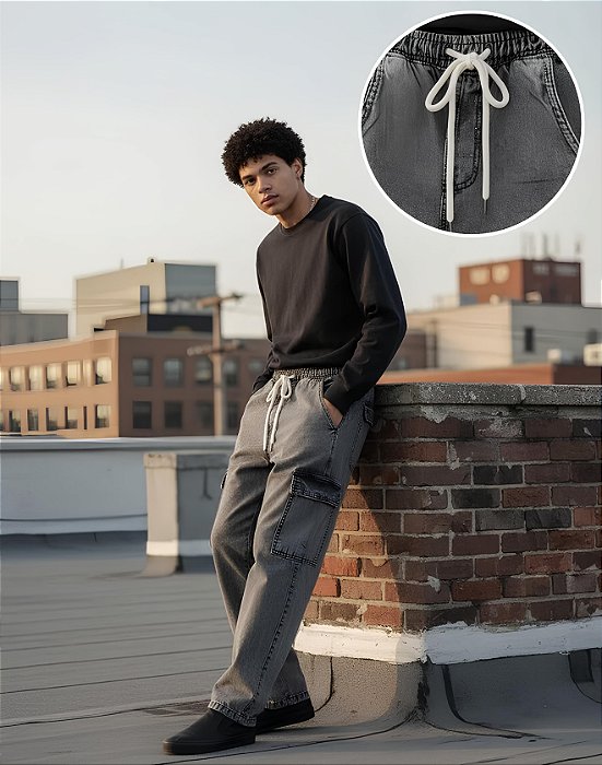 Calça cargo jeans Marmorizada juvenil