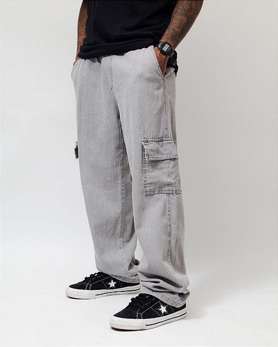 Calça Cargo Jeans Acinzentada