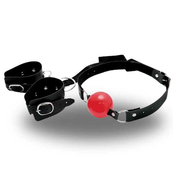 Kit Bondage Mordaça com Guia e Algema Bracelete