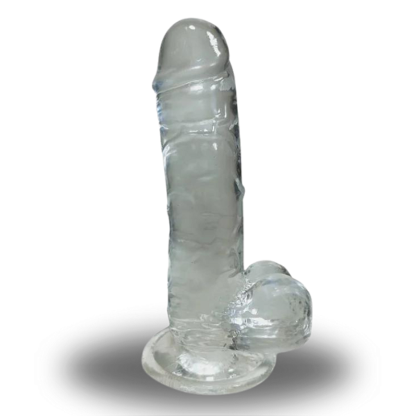 Protese Realística Maciça com Escroto e Ventosa em Silicone 19x 4 Cm