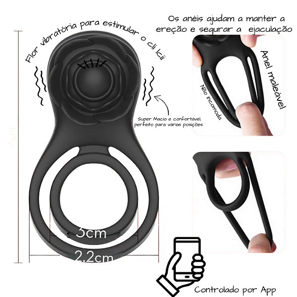Anel Peniano Flor de Prazer Vibratório com Conexão por App