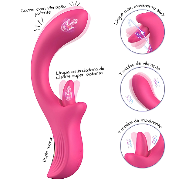 Chico Vibrador Ponto G com Estimulo de Lingua 360 para Clitóris