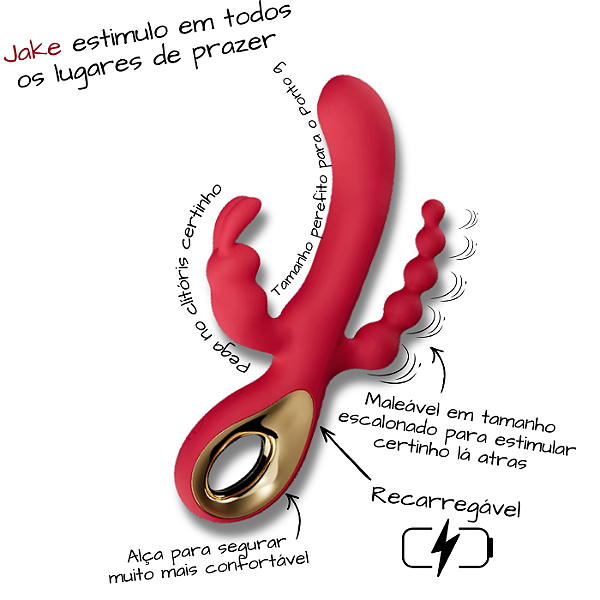 Vibrador Jake Triplo Estimulo - Ponto G Clitóris e Anús
