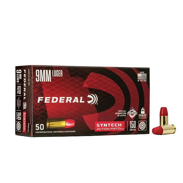 Munição Federal 9MM LUGER SYNTECH ACTION PISTOL TSJ 150GR Caixa 50 Unid.